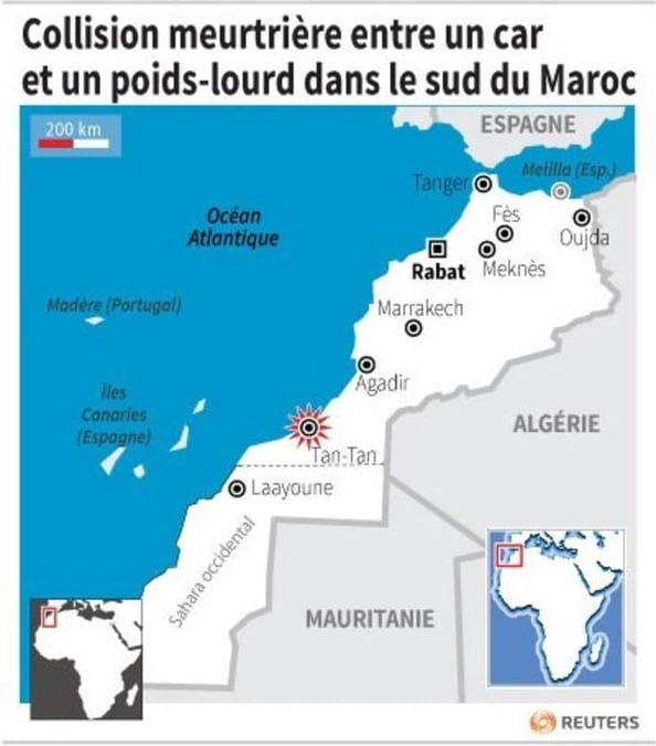 Collision meurtriere entre un car et un poids-lourd dans le sud du maroc