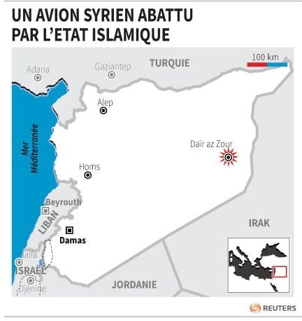 Un avion syrien abattu par l'etat islamique dair az zour