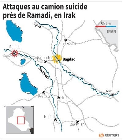 Attaques au camion suicide pres de ramadi, en irak