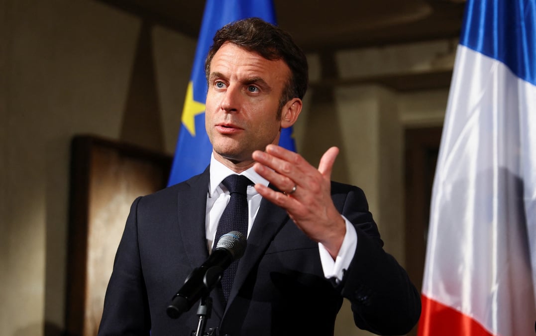 Le president francais emmanuel macron prononce un discours a munich, en allemagne