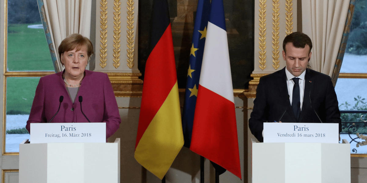 French president emmanuel macron and german chancellor angela merkel give a joint press conference at the eylsee presidential palace in paris