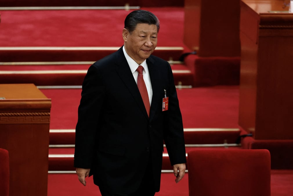 Le president chinois xi jinping lors de la session de cloture de l'assemblee populaire nationale (apn) a pekin