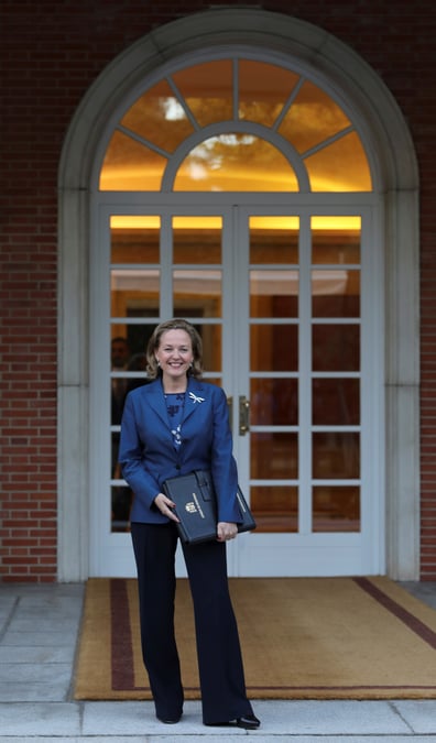 Nadia calvino, arrive au palais de la moncloa a madrid pour une reunion