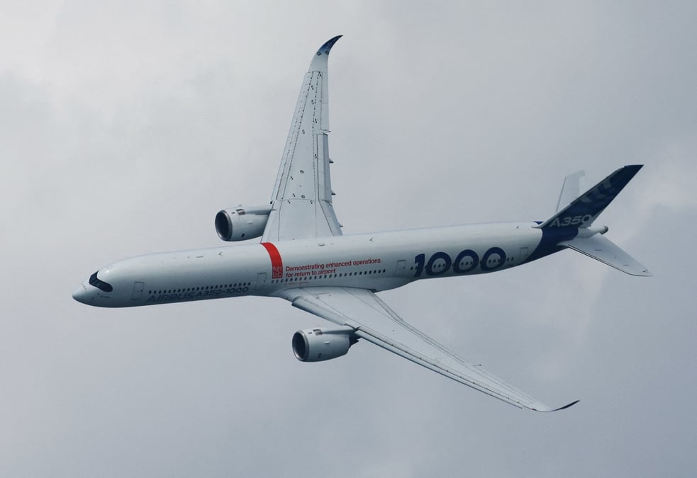 Un airbus a350-1000 lors d'une demonstration aerienne a singapour