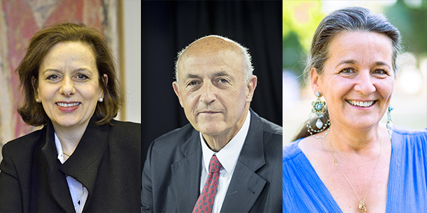 Françoise Benhamou, Présidente du Cercle des économistes, Jean-Hervé Lorenzi,  Président des Rencontres économiques d’Aix-en-Provence et Marion Joubert, Directrice éditoriale du Cercle des économistes.