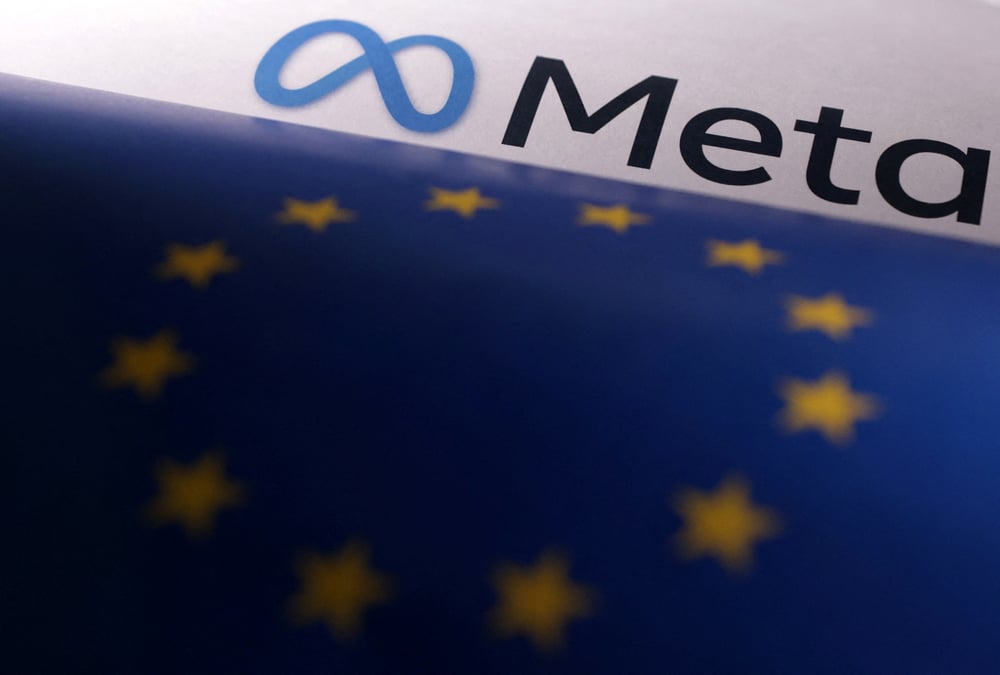 Le drapeau de l'union europeenne et du logo de meta