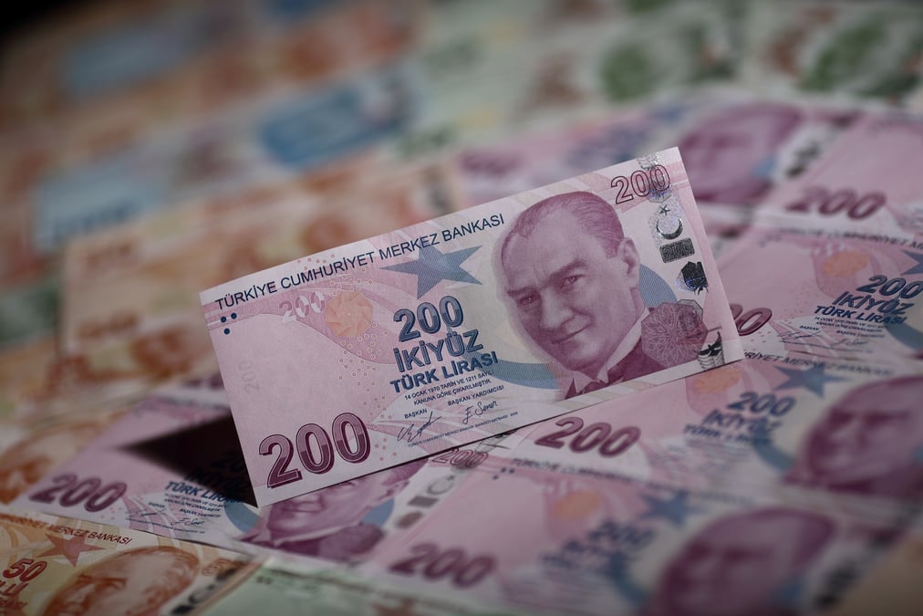 Illustration d'archives de billets en lires turques