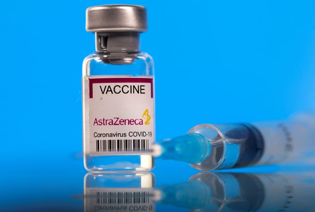 File photo: picture illustration of a vial labelled with the astrazeneca coronavirus disease (covid-19) vaccine