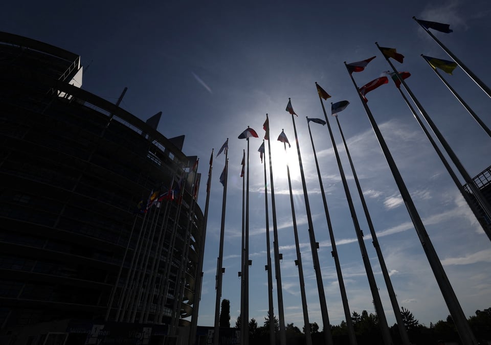 Drapeaux devant le parlement europeen a strasbourg