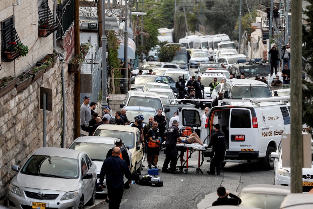 Les lieux d'un incident suspecte d'etre une fusillade, selon un porte-parole de la police, a l'exterieur de la vieille ville de jerusalem