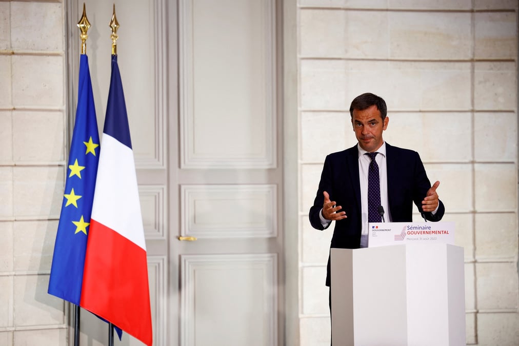 Le porte-parole du gouvernement francais olivier veran lors d'une conference de presse a l'elysee