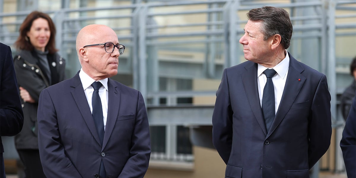 Eric Ciotti et Christian Estrosi visitaient tous deux le Lycée du Parc Imperial à Nice, le 22 avril 2024.