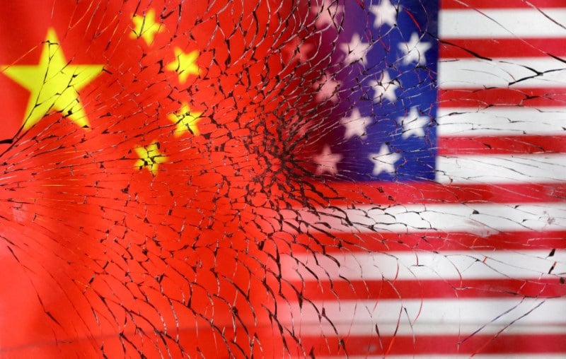 Illustration qui montre le drapeau des etats-unis et de la chine