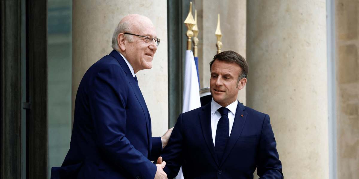 Emmanuel macron accueille le premier ministre par interim du liban najib mikati