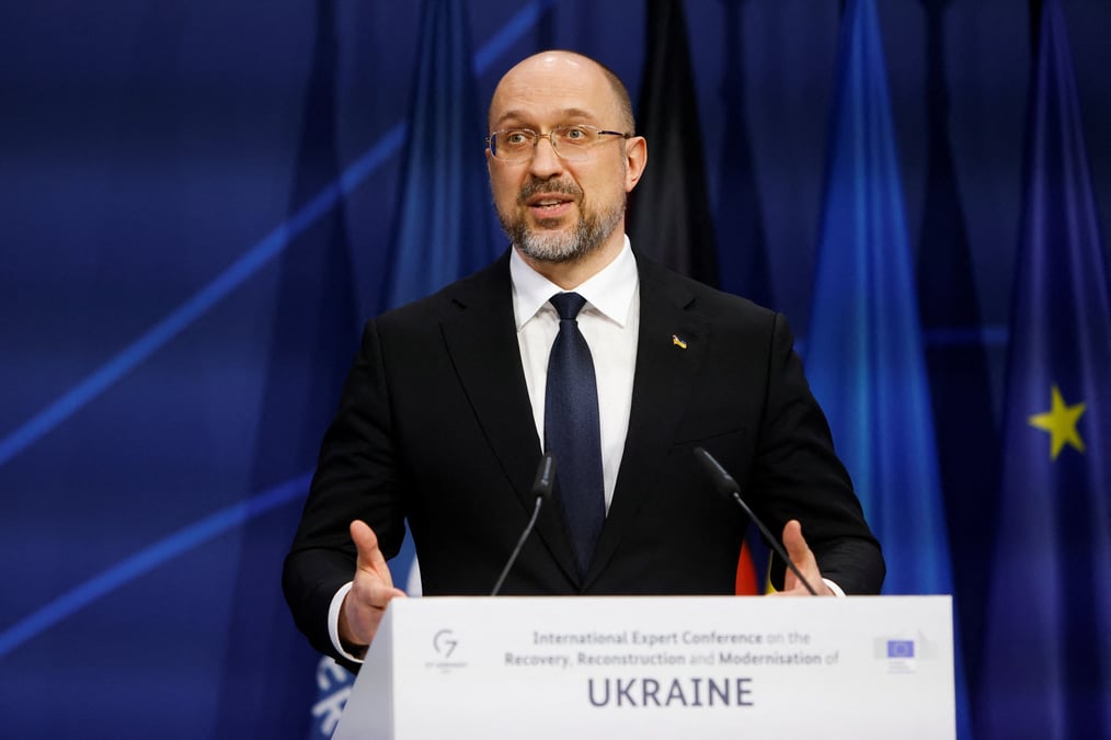 Photo d'archives du premier ministre ukrainien denys chmyhal lors d'une conference a berlin