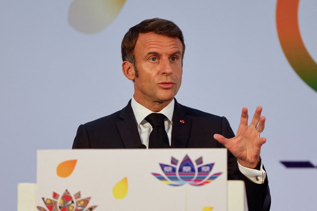 Le president francais emmanuel macron a new delhi, en inde