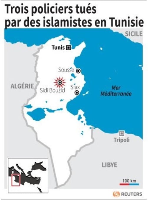 Trois policiers tues par des islamistes en tunisie