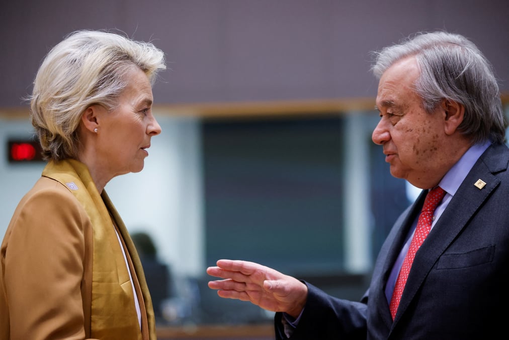 Photo de la presidente de la commission europeenne ursula von der leyen et du secretaire general des nations unies antonio guterres