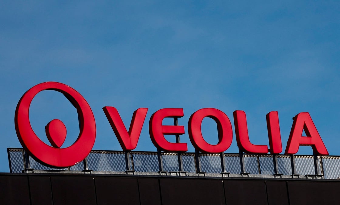The logo of veolia environnement is seen at the company's headquarters in aubervilliers near paris
