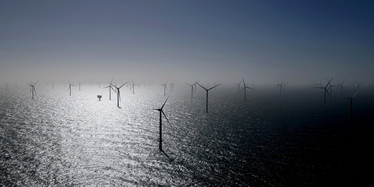 Un champ d'éoliennes en mer, en Allemagne.