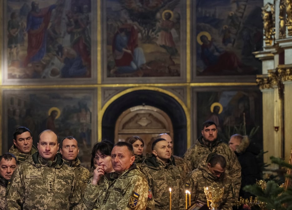 Service religieux special pour les forces armees ukrainiennes a la cathedrale mikhailovsky zlatoverkhy, dans le centre de kyiv