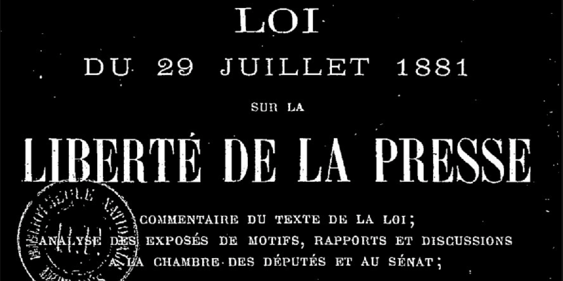 négatif, couv, texte de la Loi du 29 juillet 1881, liberté de la presse, France