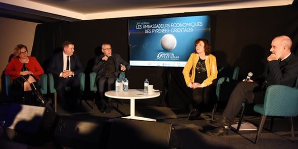 H. Malherbe (CD66), JM. Pujol (Perpignan Méditerranée), C. Delga (Région), L. Gauze (PMI)