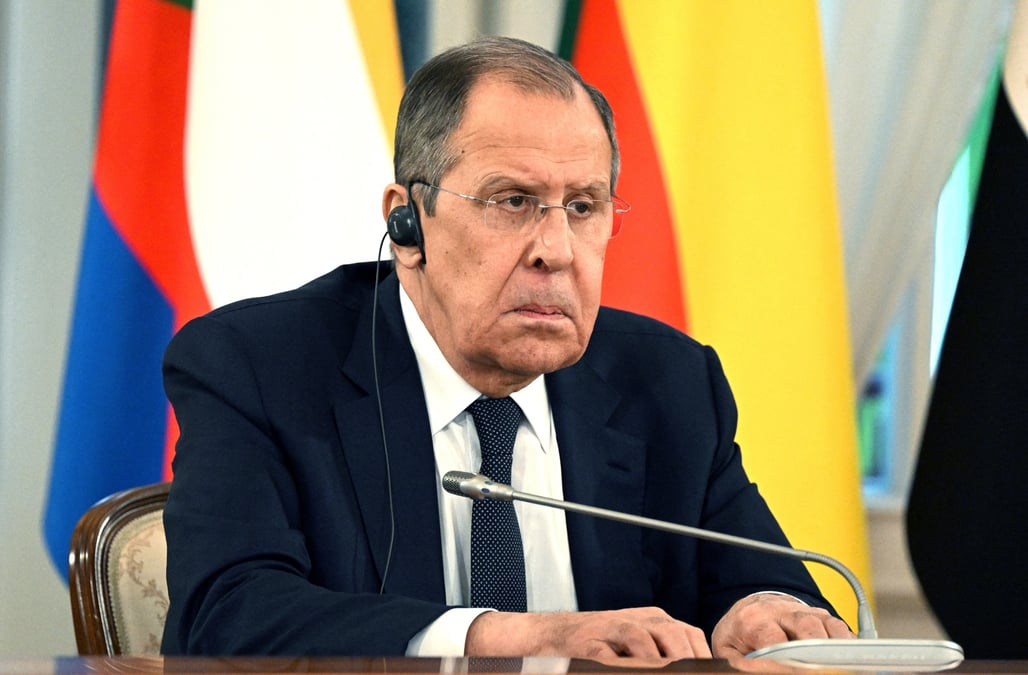 Le ministre russe des affaires etrangeres serguei lavrov a saint-petersbourg, en russie