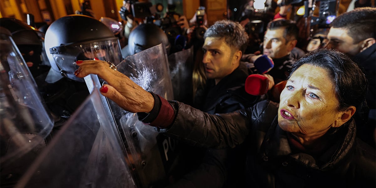 La présidente géorgienne lors d’une manifestation à Tbilissi, le 28 novembre.