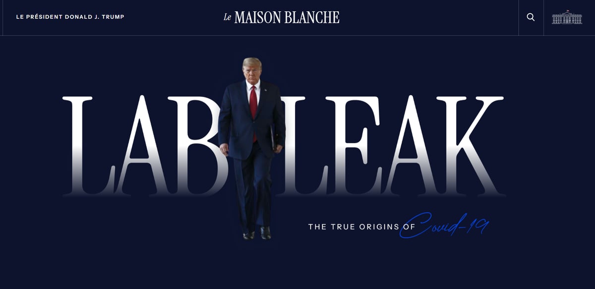 La Maison-Blanche a dévoilé une nouvelle version de son site consacrée au virus désormais intitulée « Lab leak ».