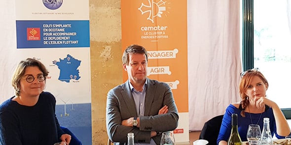 Yannick Jadot (EELV) était présent à Montpellier le 8 novembre 2019 pour soutenir les candidatures de Clothilde Ollier (à sa droite) et Agnès Langevine (à sa gauche) aux élections municipales de Montpellier et Perpignan.