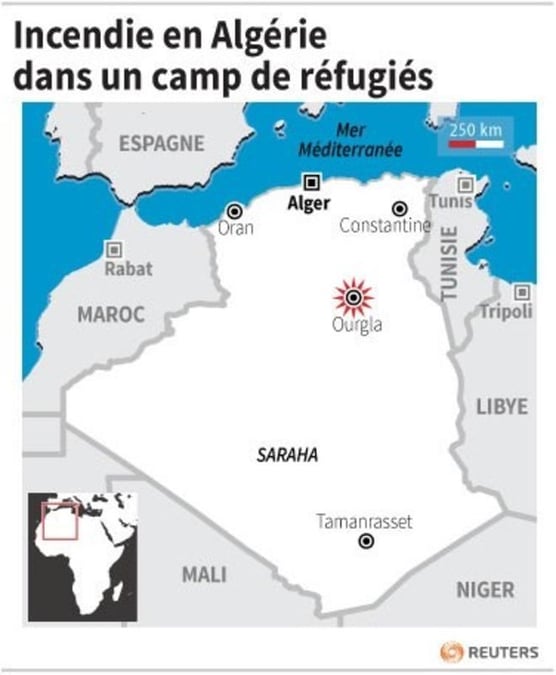Incendie en algerie dans un camp de refugies