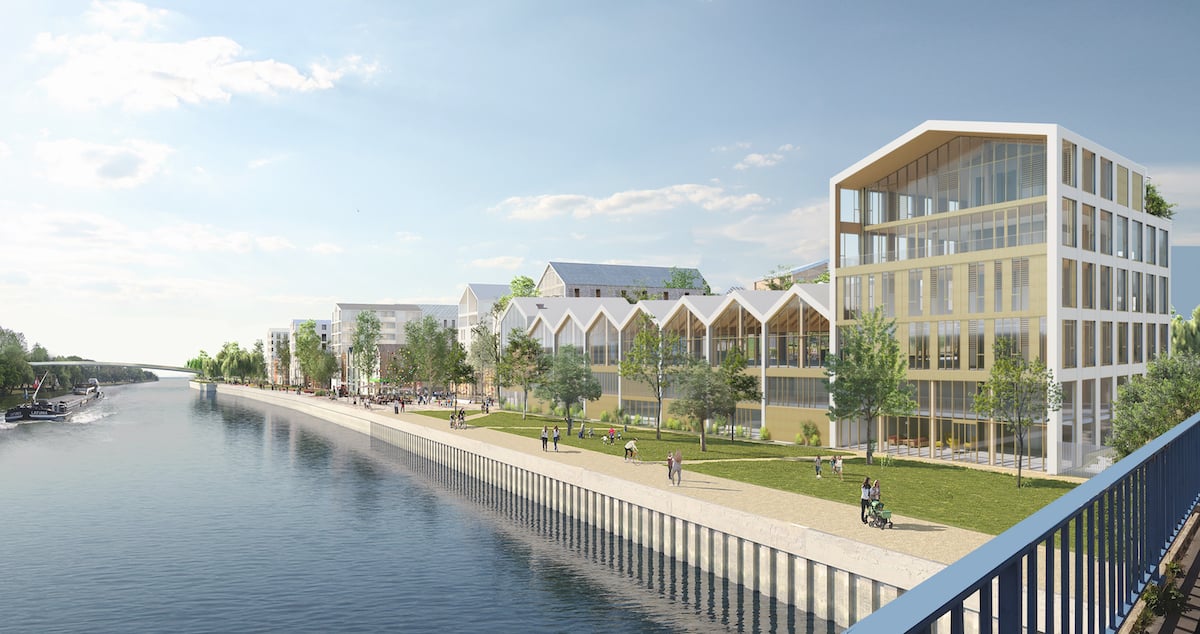 Une perspective vue de la Deûle du futur siège de Dalkia à Saint-André-lez-Lille