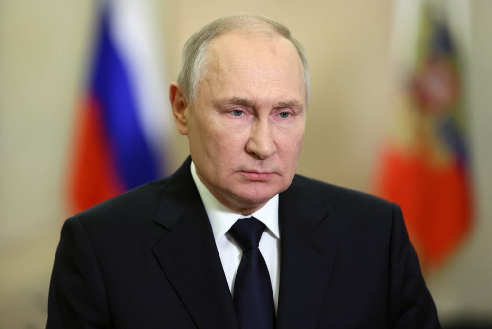 Le president russe vladimir poutine lors d'un discours televise a moscou