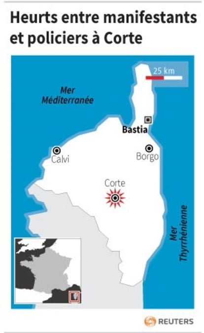 Heurts entre manifestants et policiers a corte