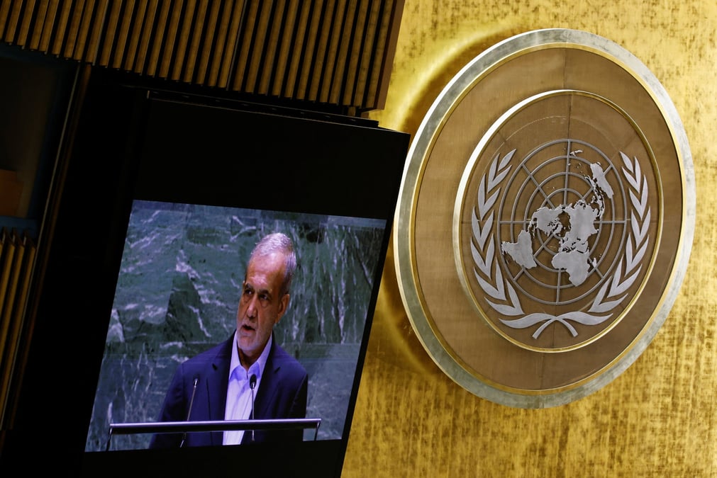 Le president iranien au siege de l'onu a new york