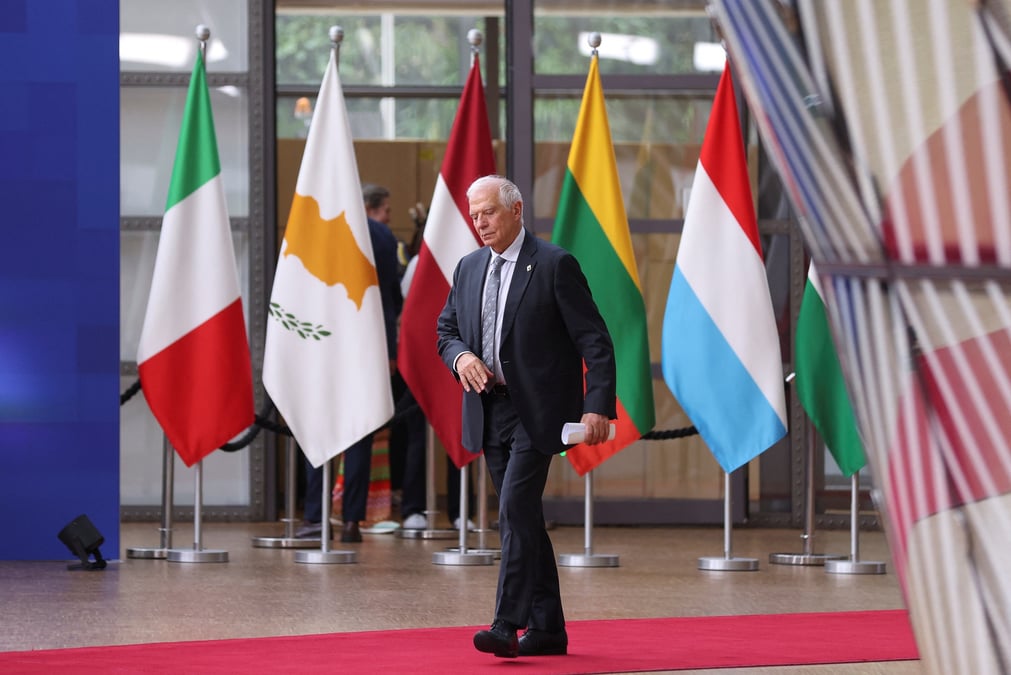 Josep borrell, chef de la politique etrangere de l'union europeenne, lors d'un sommet des dirigeants de l'union europeenne a bruxelles