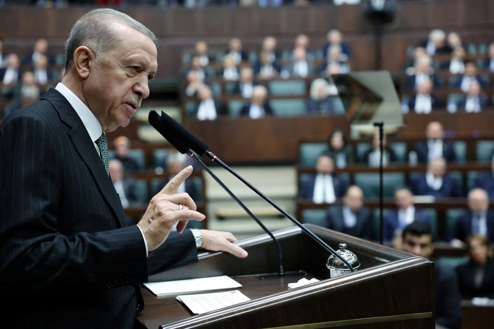 Le president turc erdogan lors d'une reunion a ankara