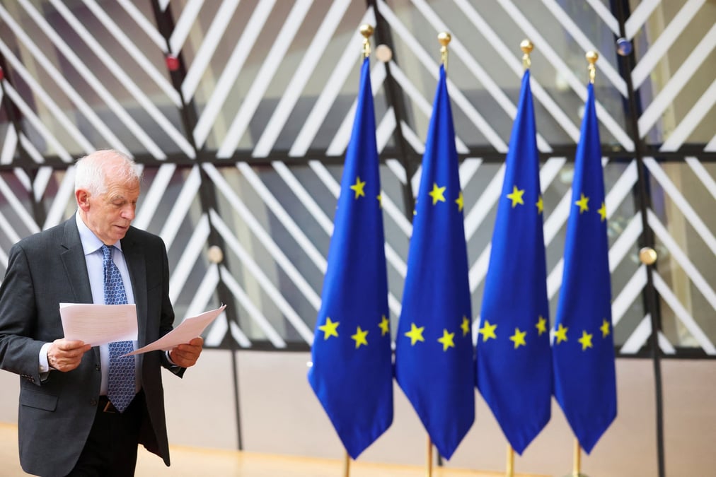 Le chef de la diplomatie europeenne, josep borrell, lors d'une reunion des ministres des affaires etrangeres du bloc a bruxelles