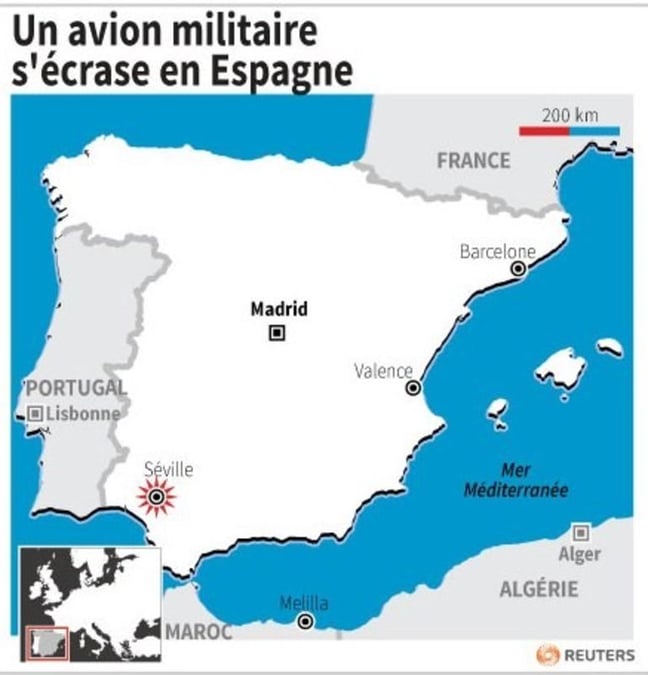 Un avion militaire s'ecrase en espagne