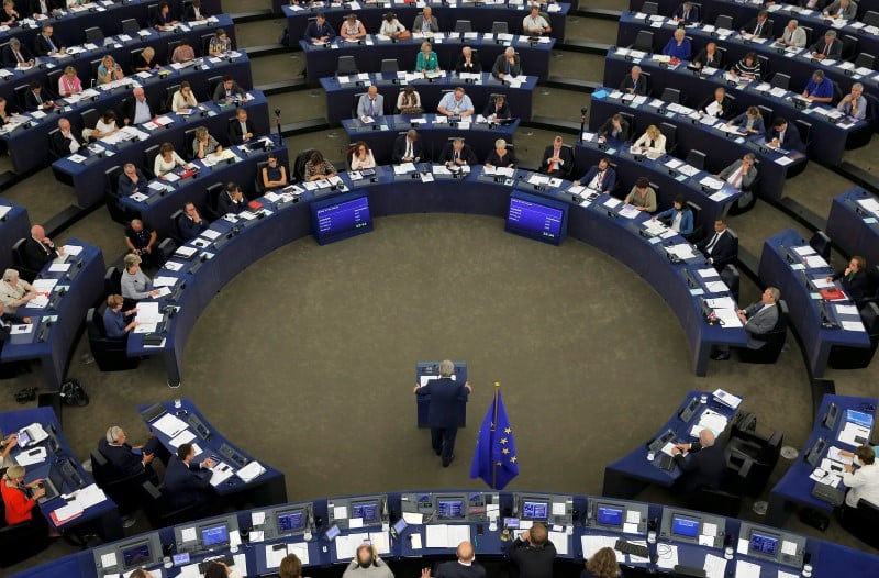 European commission president juncker addresses the european parliament during a debate on the state of the european union in strasbourg