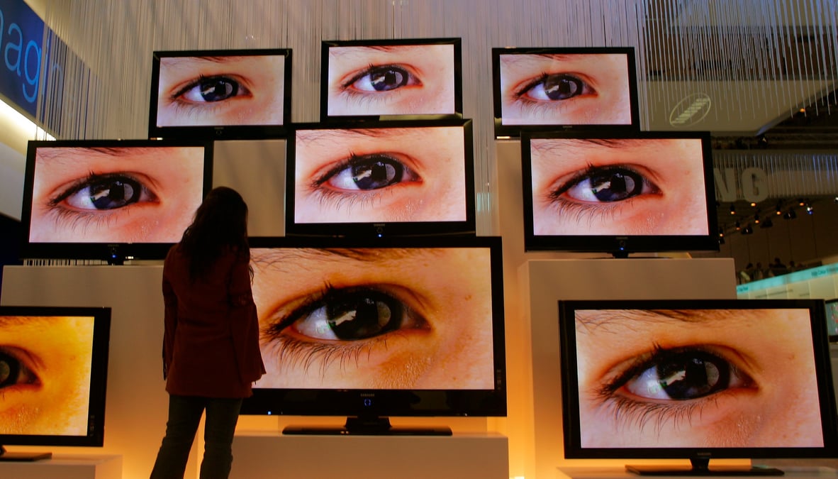 télévision, écran, oeil, yeux, TV