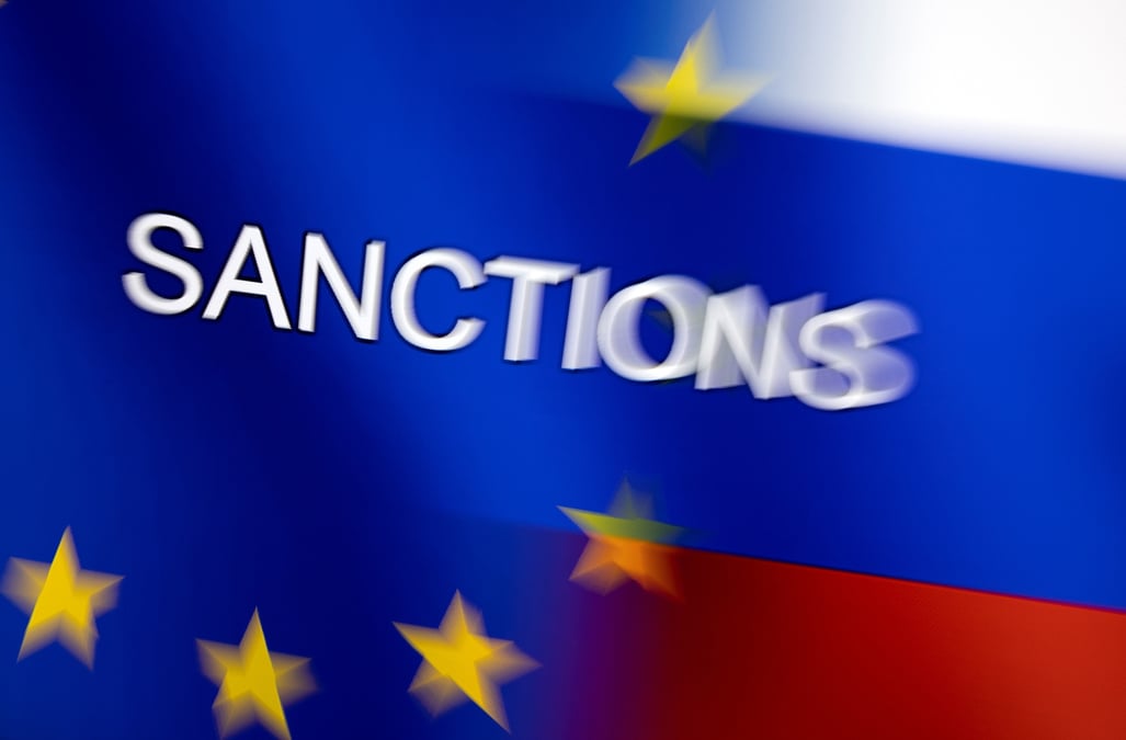 Illustration des drapeaux de l'ue et de la russie