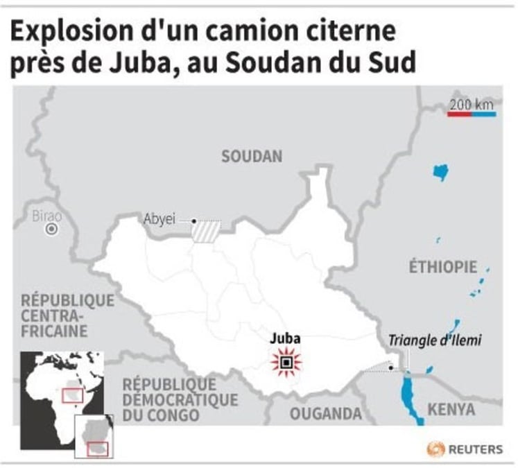 Explosion d'un camion citerne pres de juba, au soudan du sud
