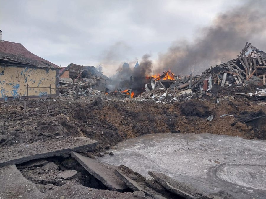 Site d'une frappe aerienne russe dans le village de borova