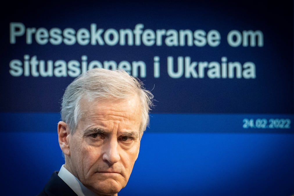 Le premier ministre norvegien jonas gahr stoere lors d'une conference de presse sur la situation en ukraine, a oslo