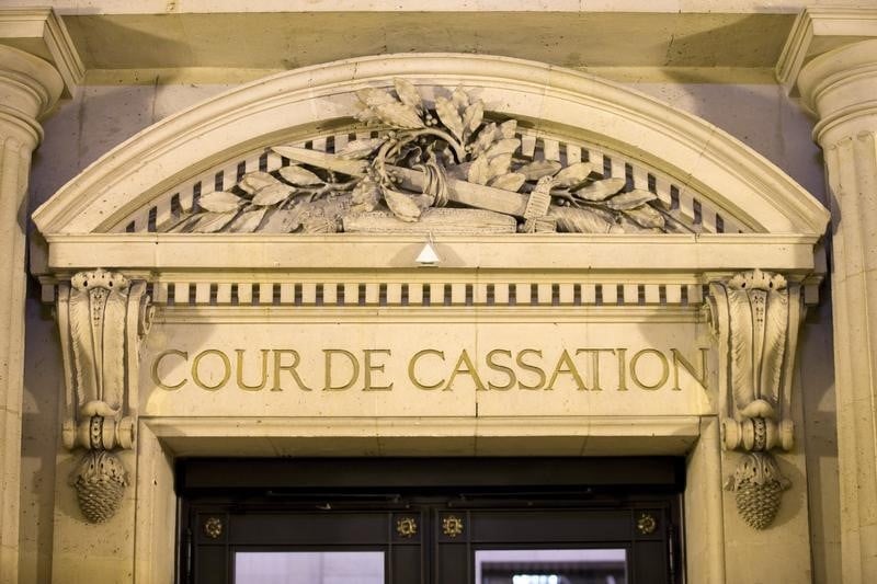 The facade of france's highest court (cour de cassation) is seen in paris