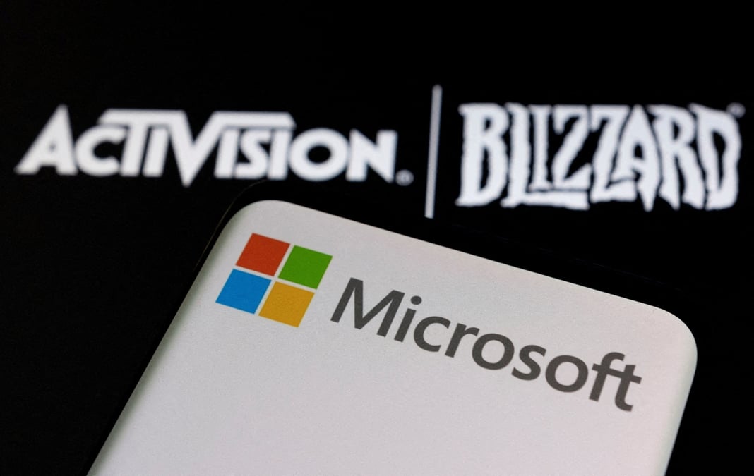 Illustration des logos de microsoft et d'activision blizzard