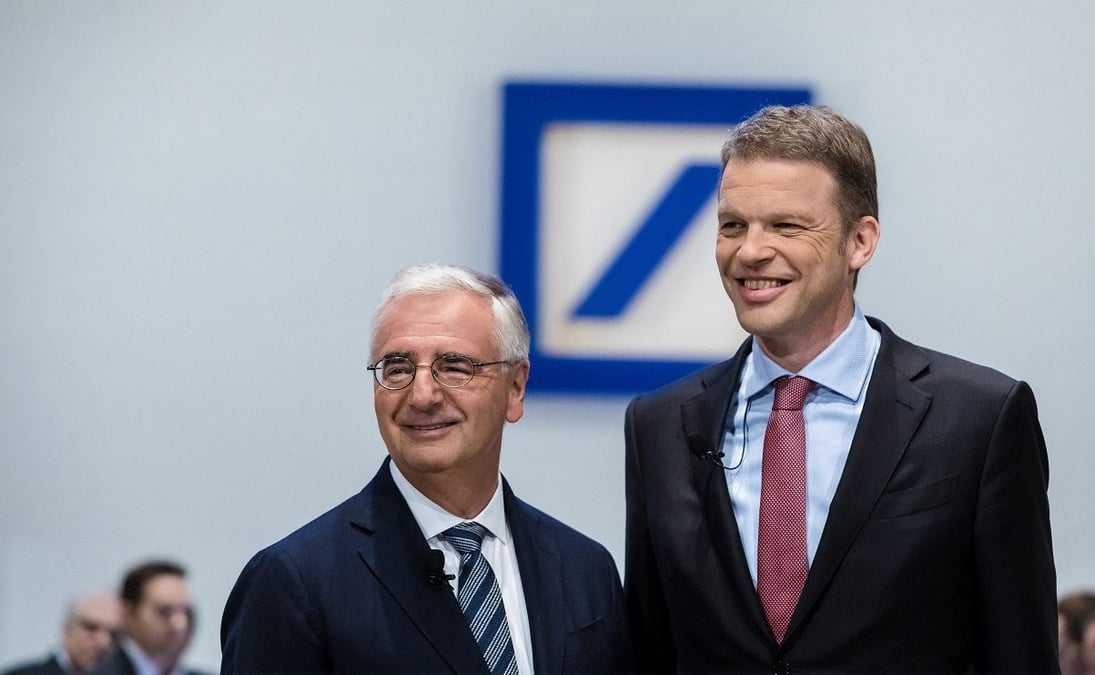 Le directeur général de Deutsche Bank, Christian Sewing (à droite), avec le président du conseil de surveillance, Paul Achleitner, lors de l'assemblée générale en mai 2019.