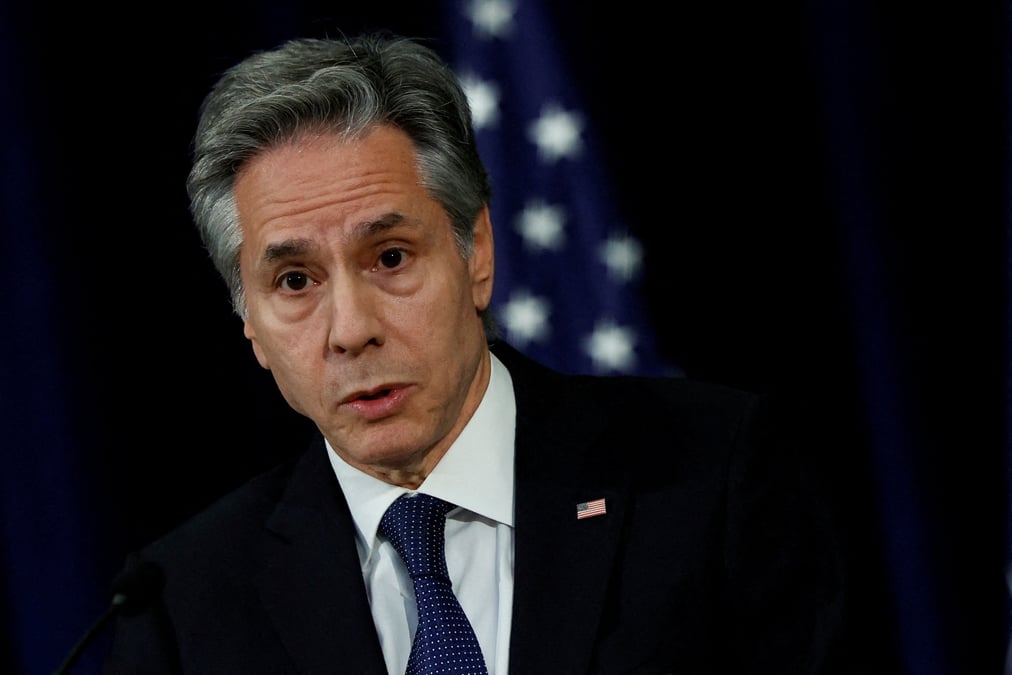 Le secretaire d'etat americain antony blinken lors d'une conference de presse au departement d'etat a washington